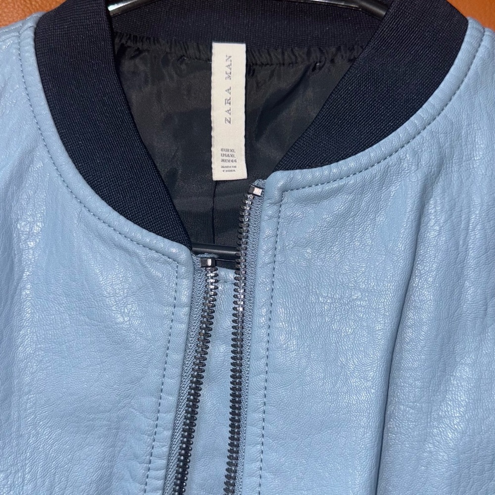 NWOT Zara Light Blue Bomber Jacket with Black Trim - Picture 2 of 6